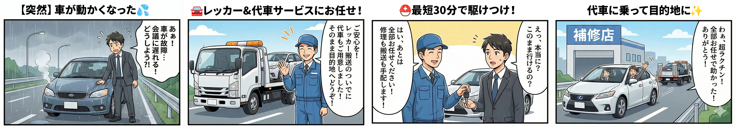 レッカー&代車サービスの利用の流れ漫画
